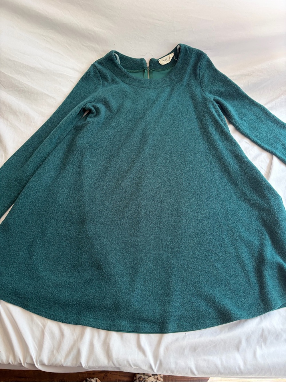 Peach Lane California Long Sleeve Green Sweatshirt Swing Dress Soft Est Sm